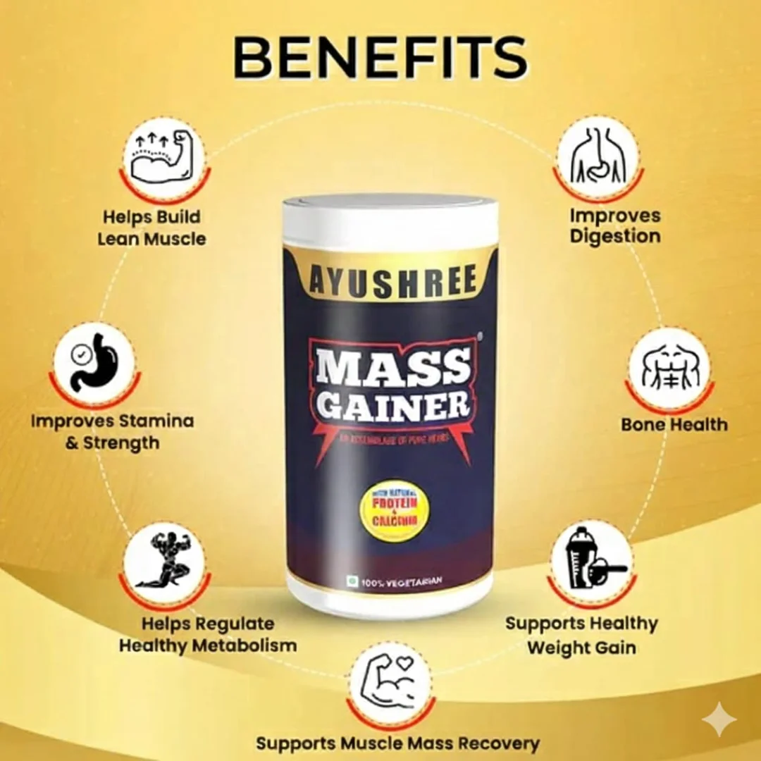 Ayushree Mass Gainer Powder | Protein & Calcium Enriched | Supports Healthy Weight Gain, Muscle Strength & Stamina | Ayurvedic Vegetarian Formula